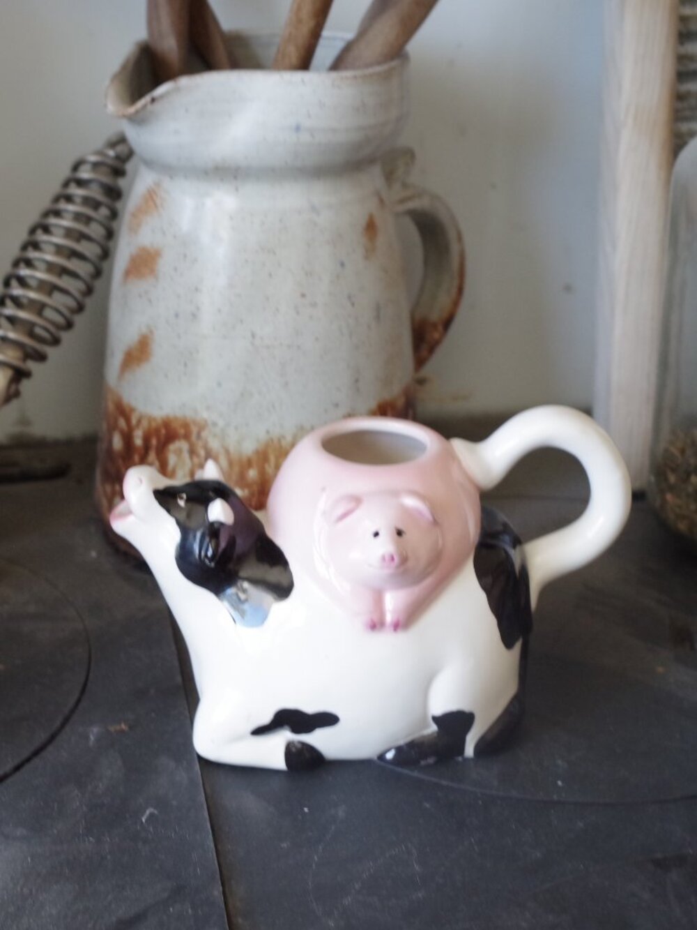 CottageCore Hand Painted Clay Art Cow Creamer